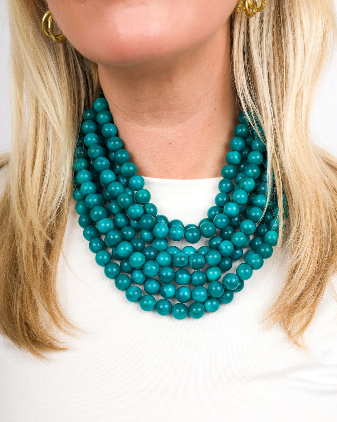 Multi Row Beaded Necklace Teal