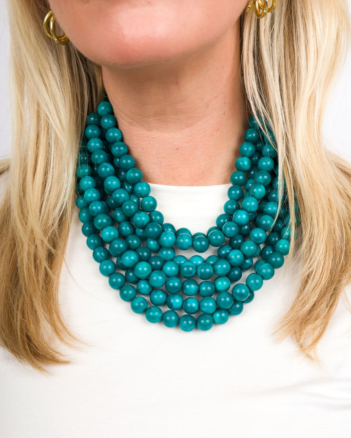 Multi Row Beaded Necklace Teal