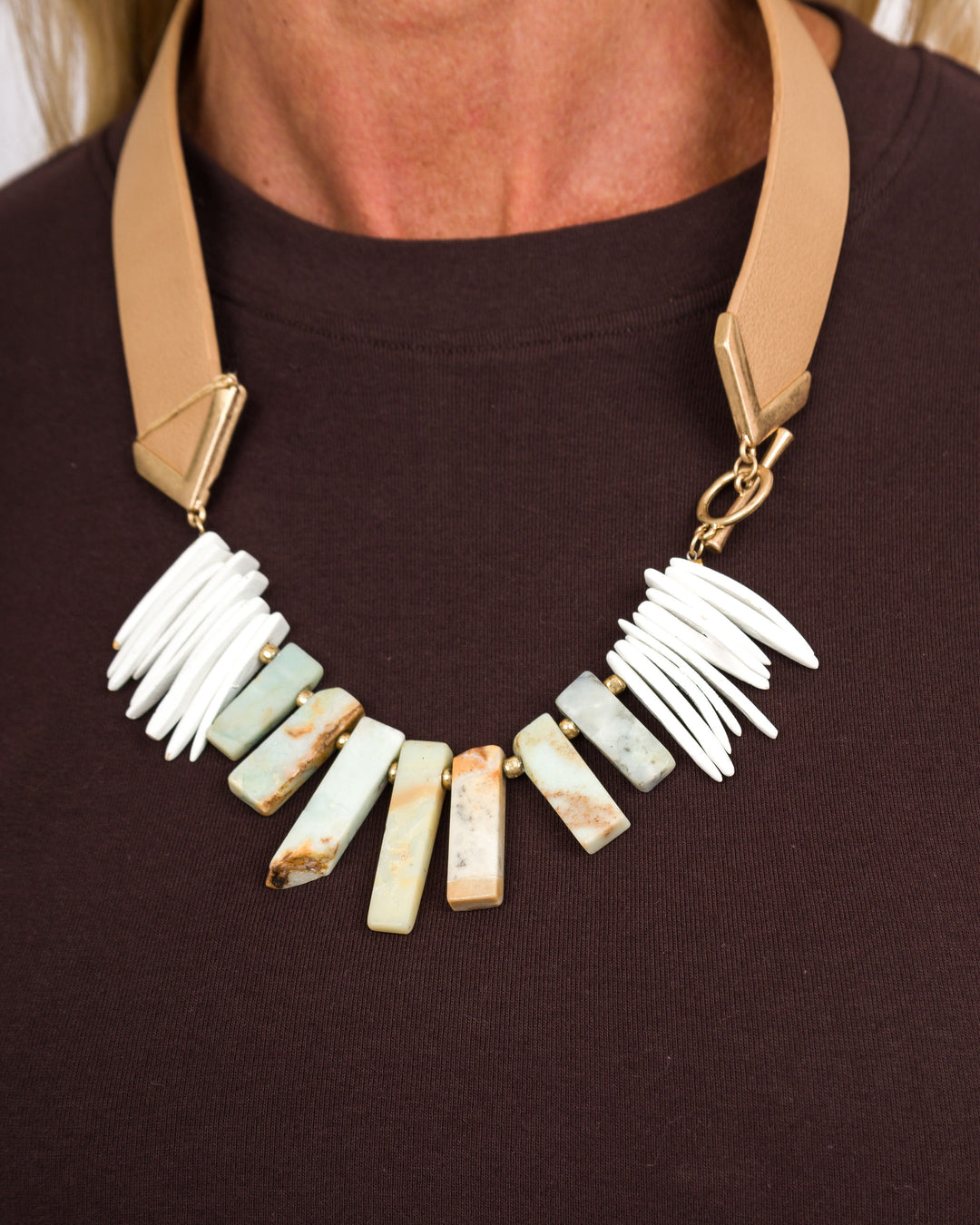 Multi Stone Bar Leather Necklace Amazon