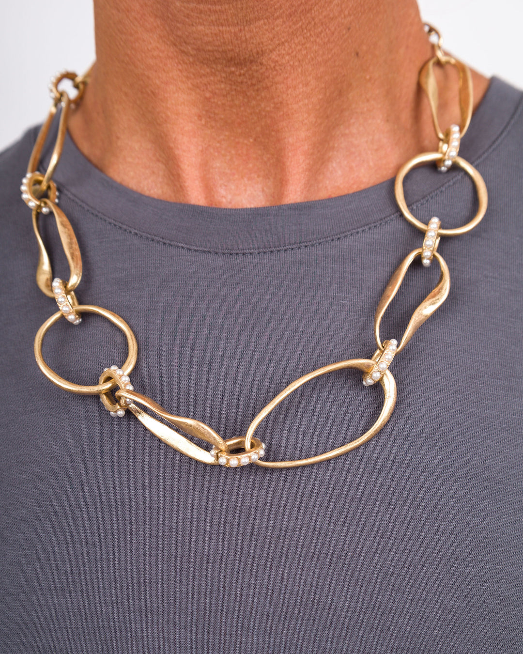 Mixed Hollow Oval Chain Necklace