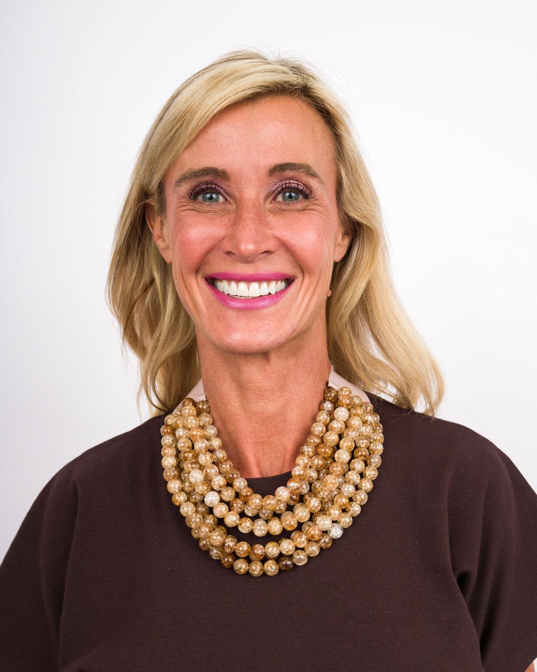 Multi Row Beaded Necklace Tan