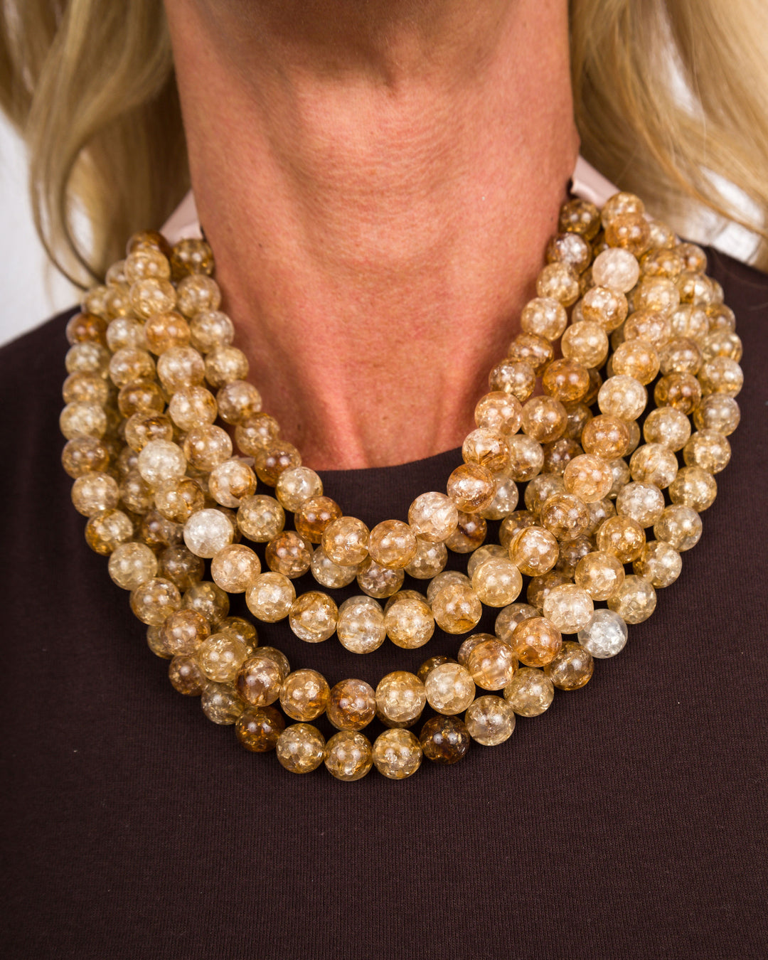 Multi Row Beaded Necklace Tan