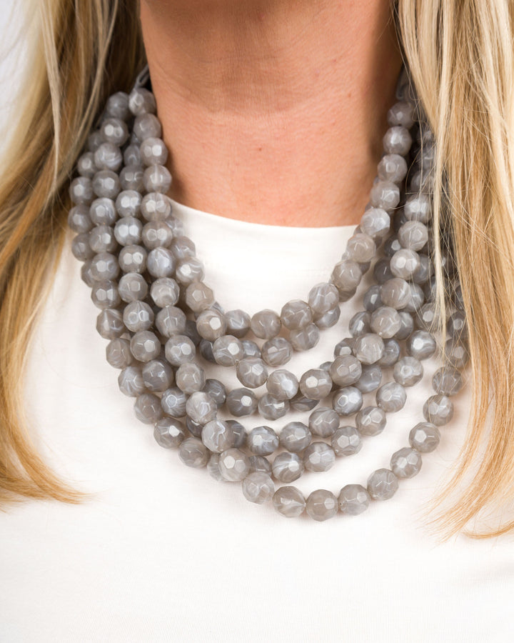 Multi Row Beaded Necklace Faceted Marble Grey