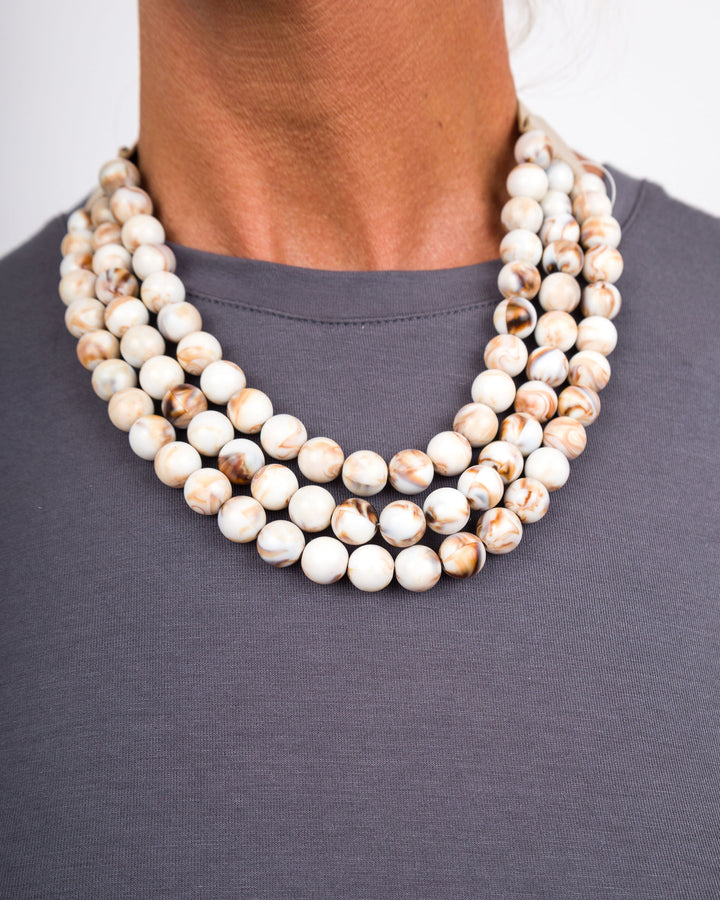 3 Row Beaded Necklace Ivory/Brown Swirl