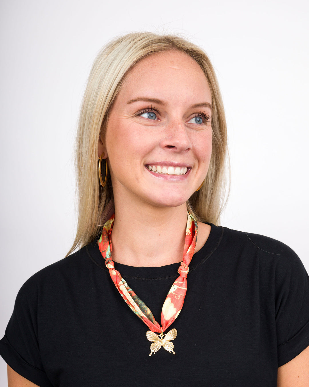 Scarf Necklace Small Pendant Orange ( Butterfly )