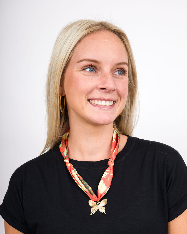 Scarf Necklace Small Pendant Orange ( Butterfly )