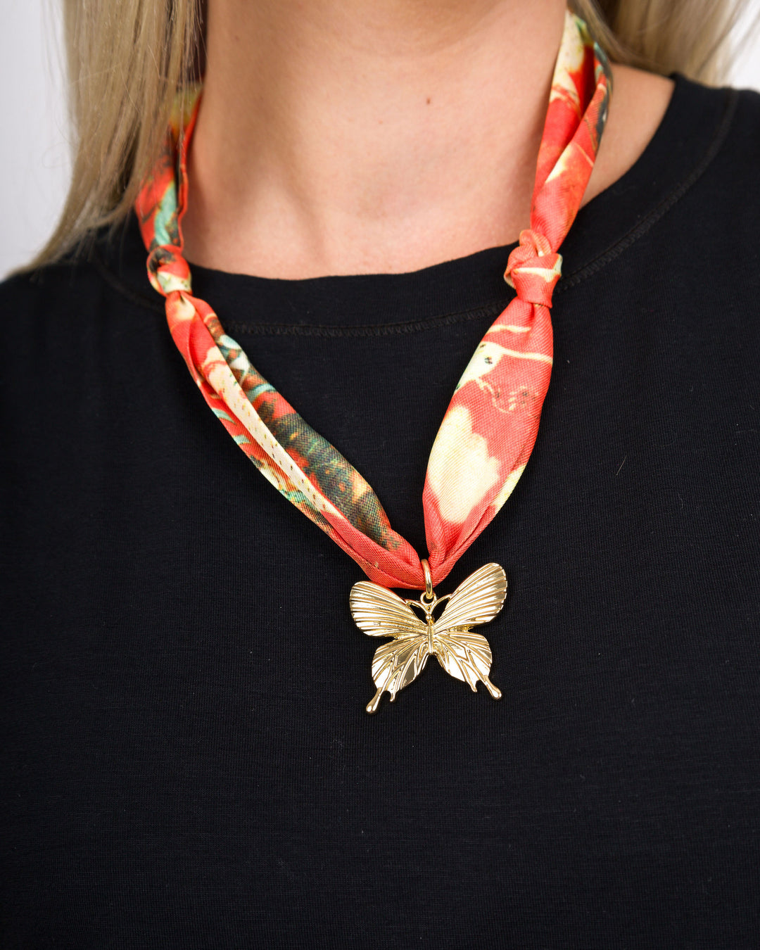 Scarf Necklace Small Pendant Orange ( Butterfly )
