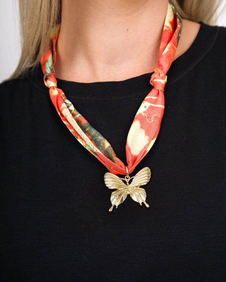 Scarf Necklace Small Pendant Orange ( Butterfly )