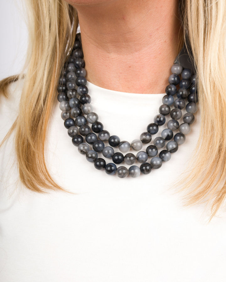 3 Row Beaded Necklace DK Grey