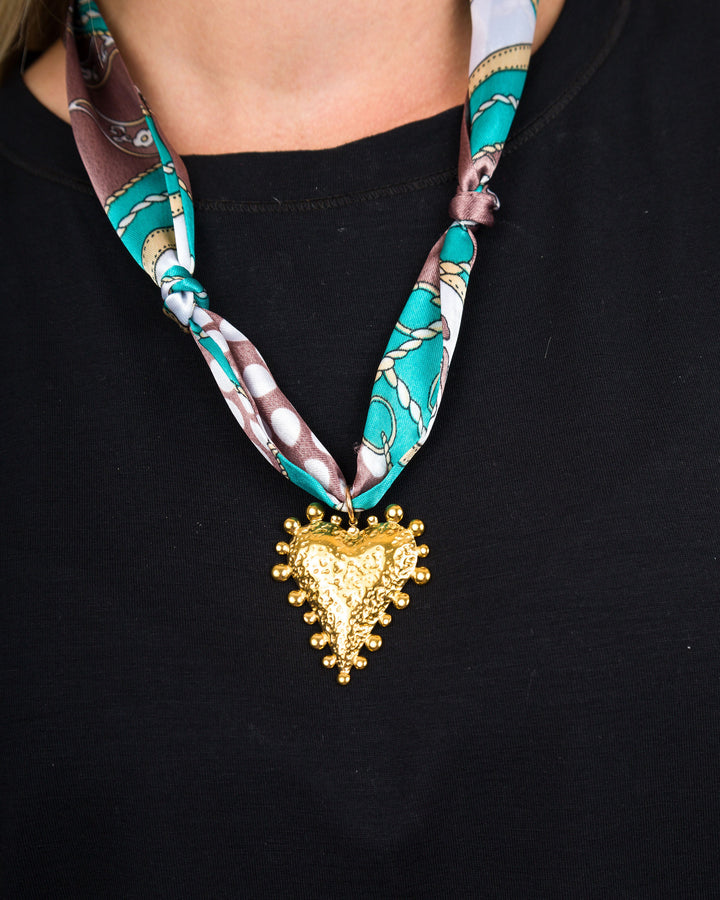 Scarf Necklace Small Pendant Turquoise ( Heart )
