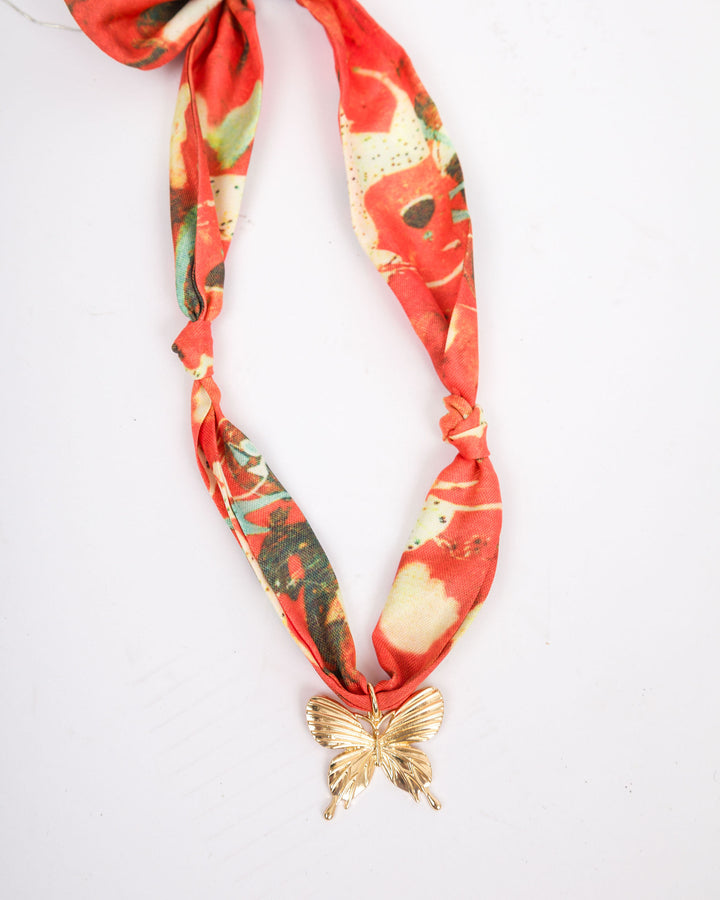Scarf Necklace Small Pendant Orange ( Butterfly )