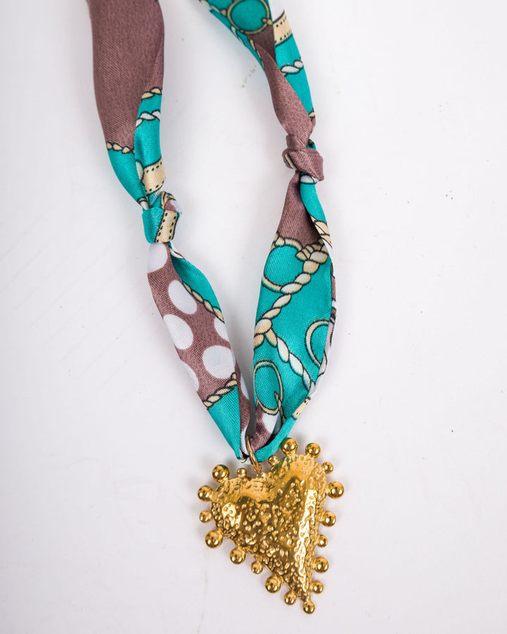 Scarf Necklace Small Pendant Turquoise ( Heart )