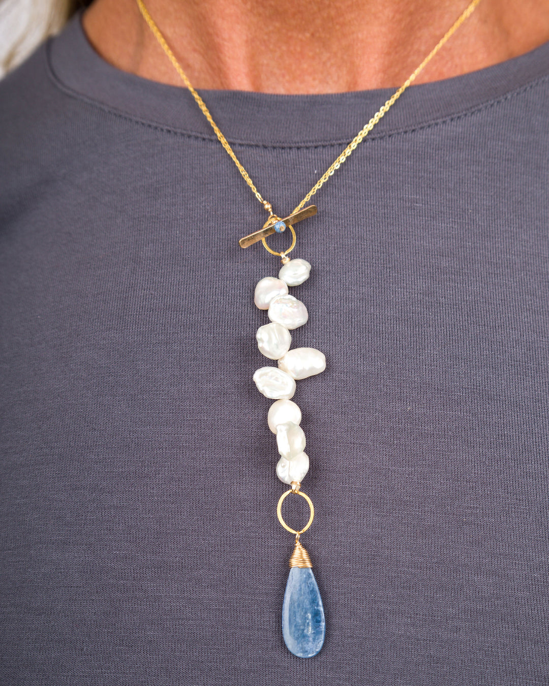J.Mills Keishi Pearl Cluster, Blue Opal and Toggle Necklace
