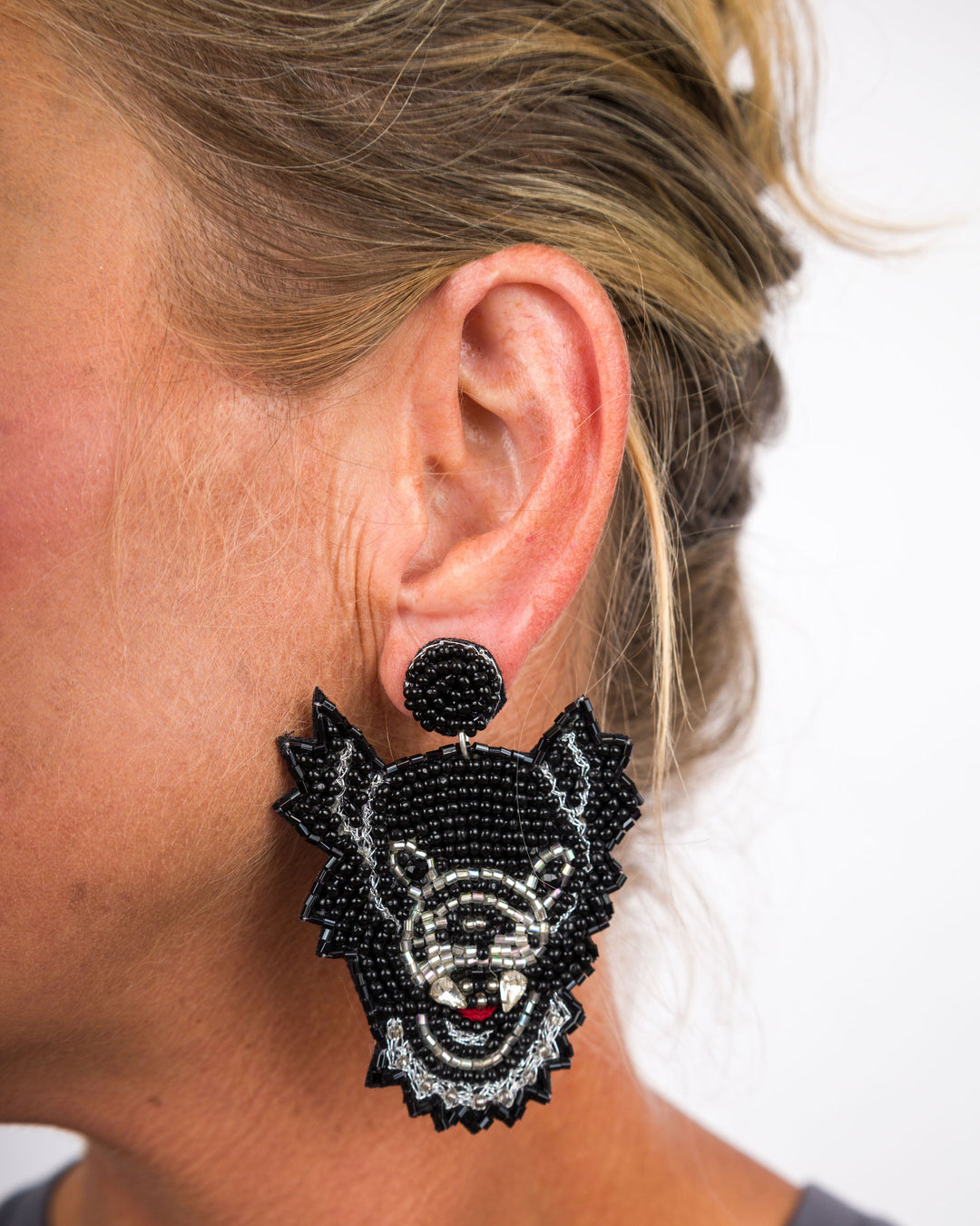 Collegiate Seed Bead Earrings NC State