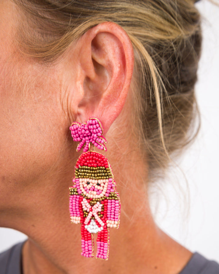 Holiday Seed Bead Earrings Nutcracker