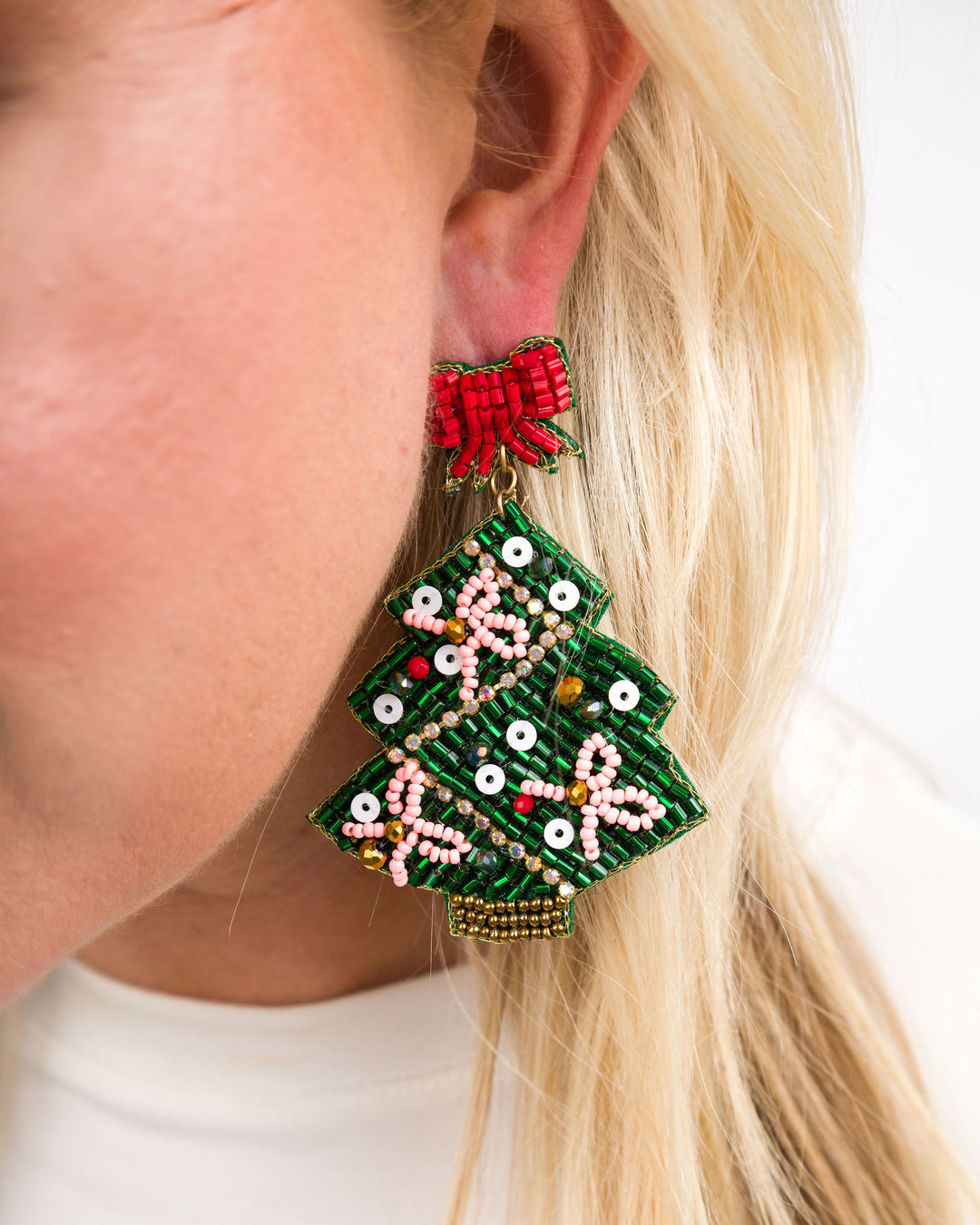 Holiday Seed Bead Earrings Christmas Tree