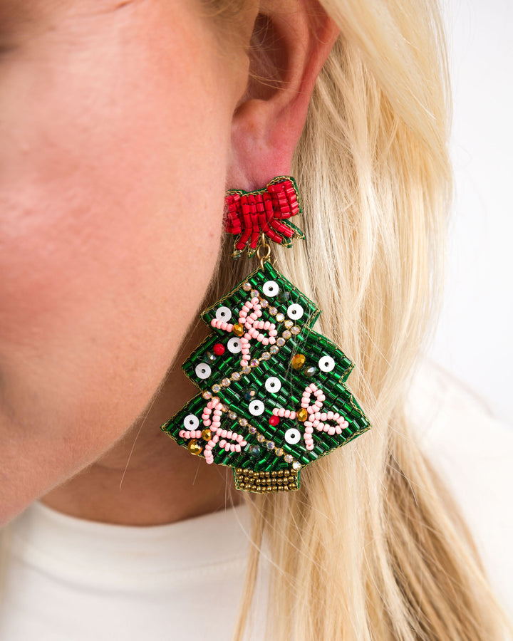 Holiday Seed Bead Earrings Christmas Tree