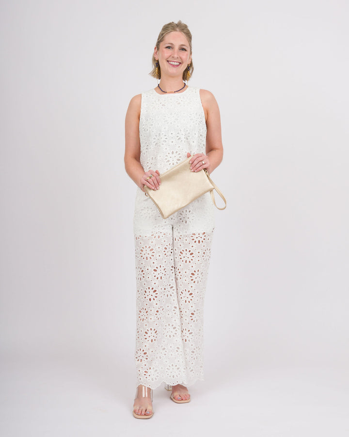 Floral Eyelet Lace Sleeveless Top - Off-White