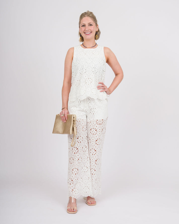 Floral Eyelet Lace Sleeveless Top - Off-White