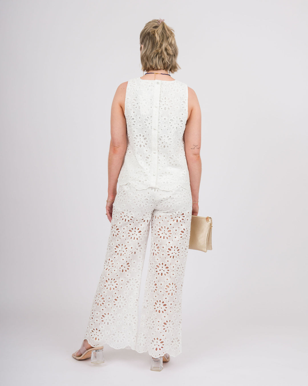 Floral Eyelet Lace Sleeveless Top - Off-White