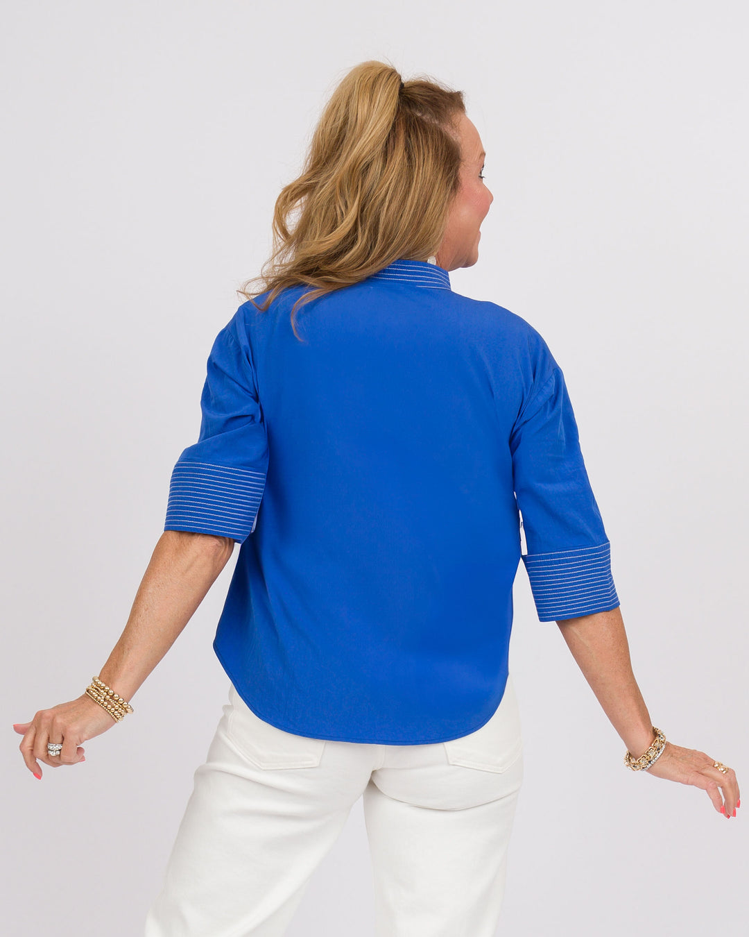 Capri Blue Contrast Stitch Top