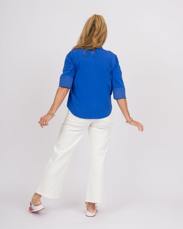Capri Blue Contrast Stitch Top