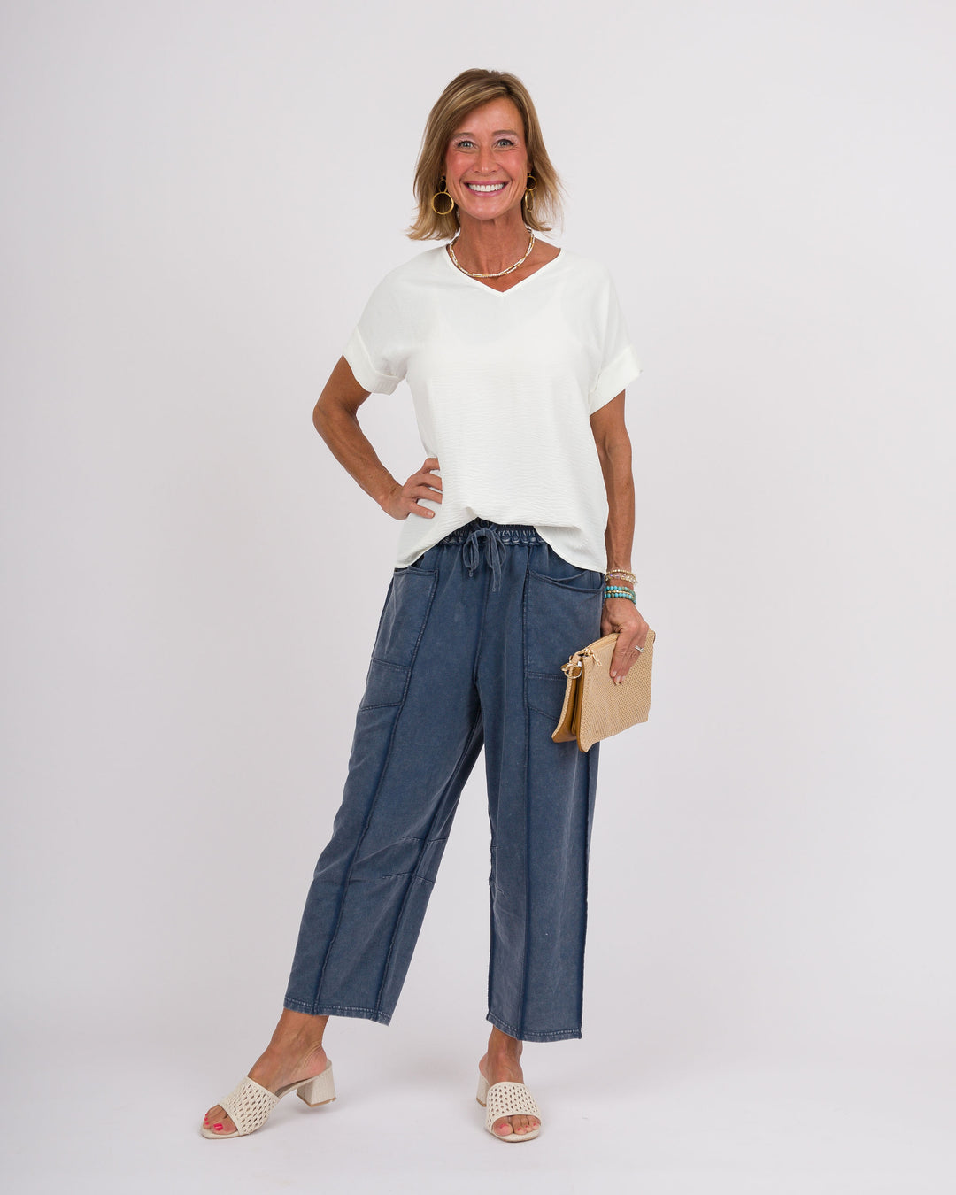 Navy Mineral Washed Barrel Pants