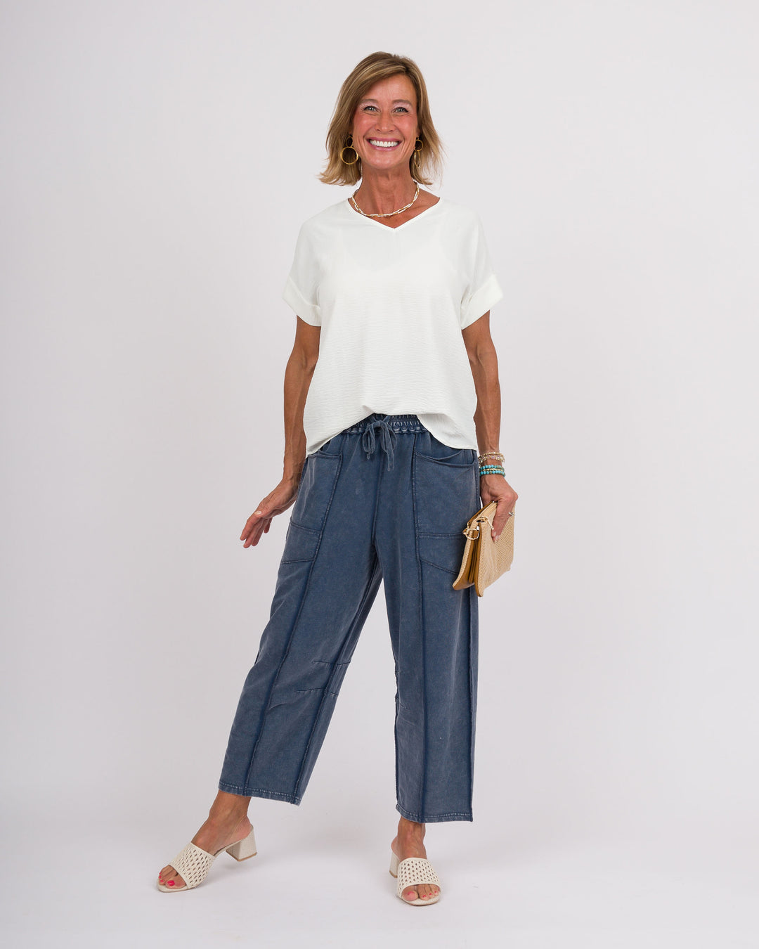 Navy Mineral Washed Barrel Pants