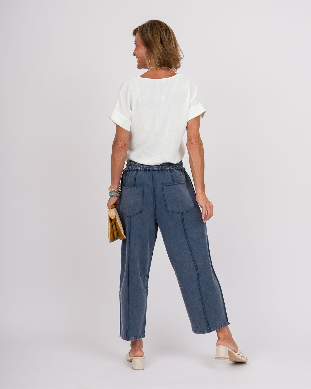 Navy Mineral Washed Barrel Pants