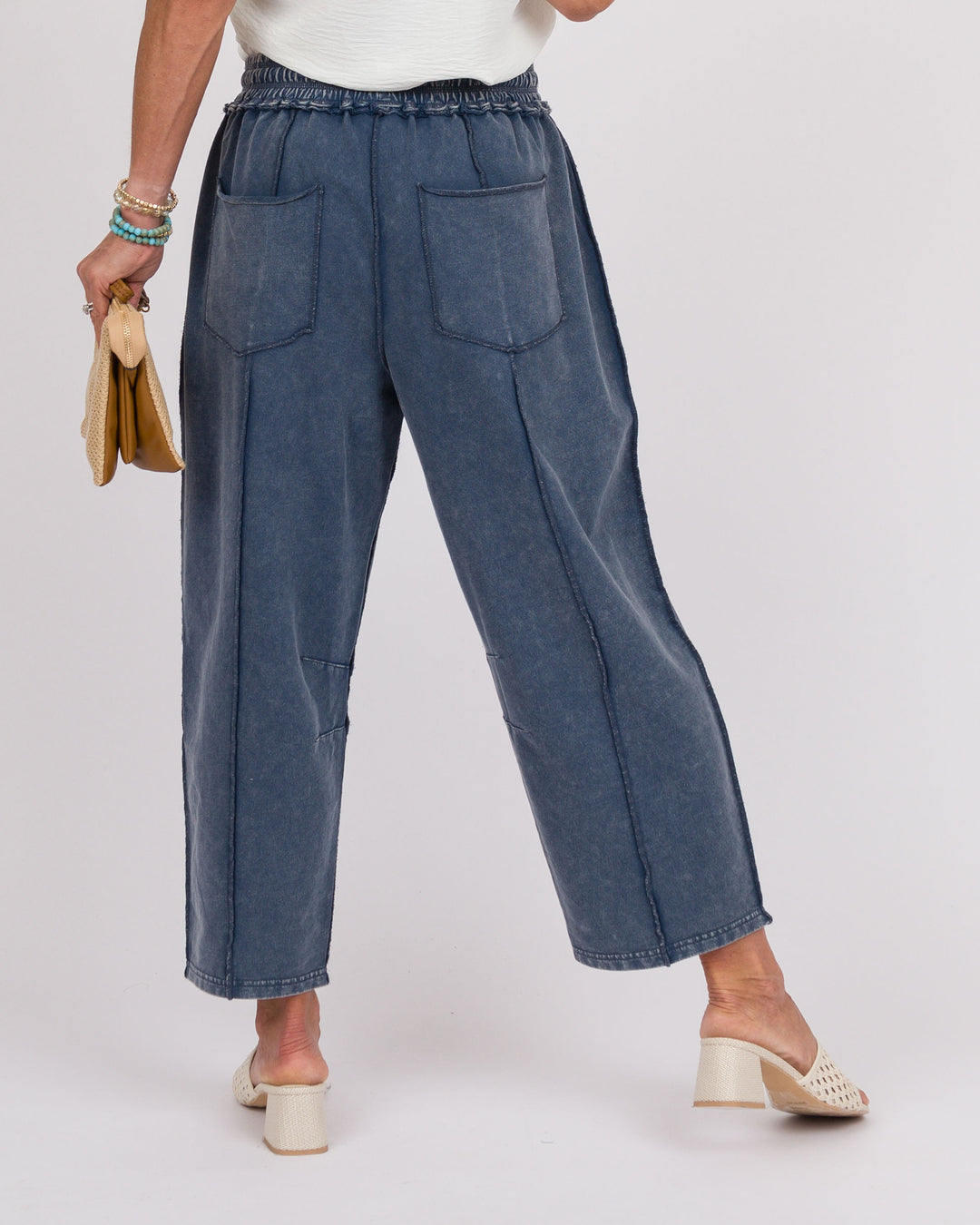 Navy Mineral Washed Barrel Pants