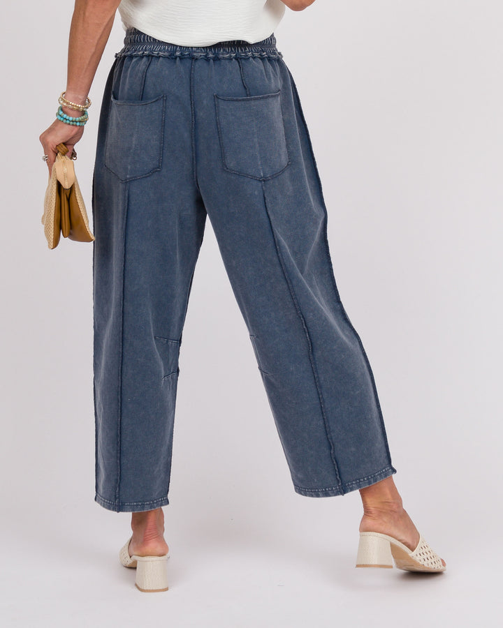 Navy Mineral Washed Barrel Pants
