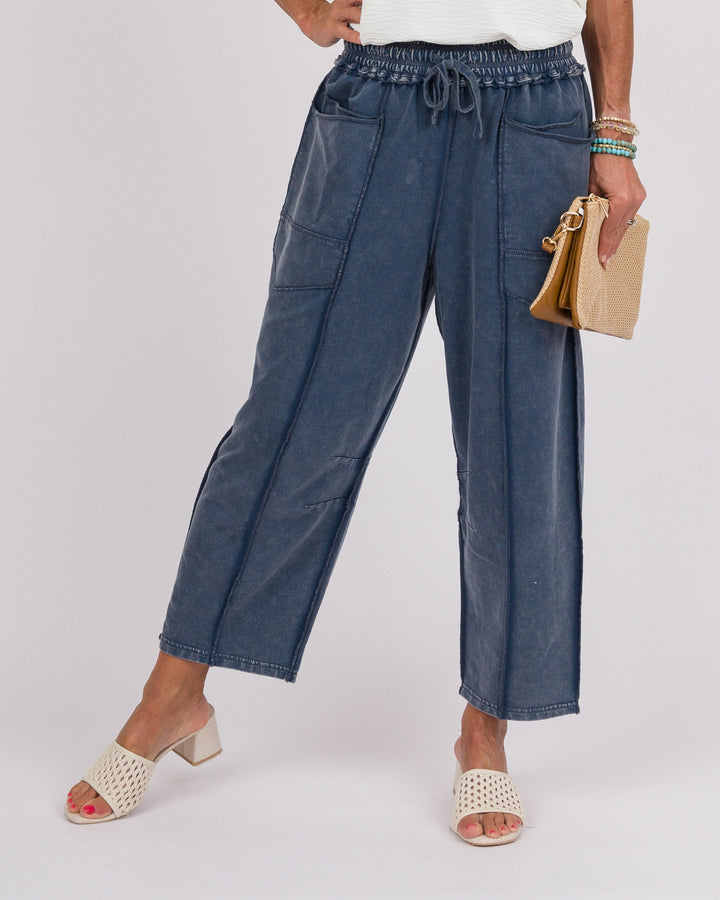 Navy Mineral Washed Barrel Pants