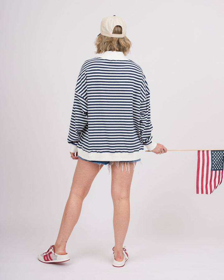 Striped USA Mock Neck Sweatshirt - Navy