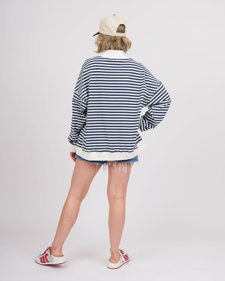 Striped USA Mock Neck Sweatshirt - Navy