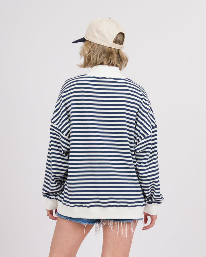Striped USA Mock Neck Sweatshirt - Navy