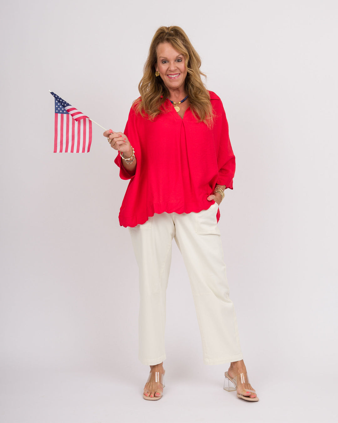 Della Scalloped Top - Tomato