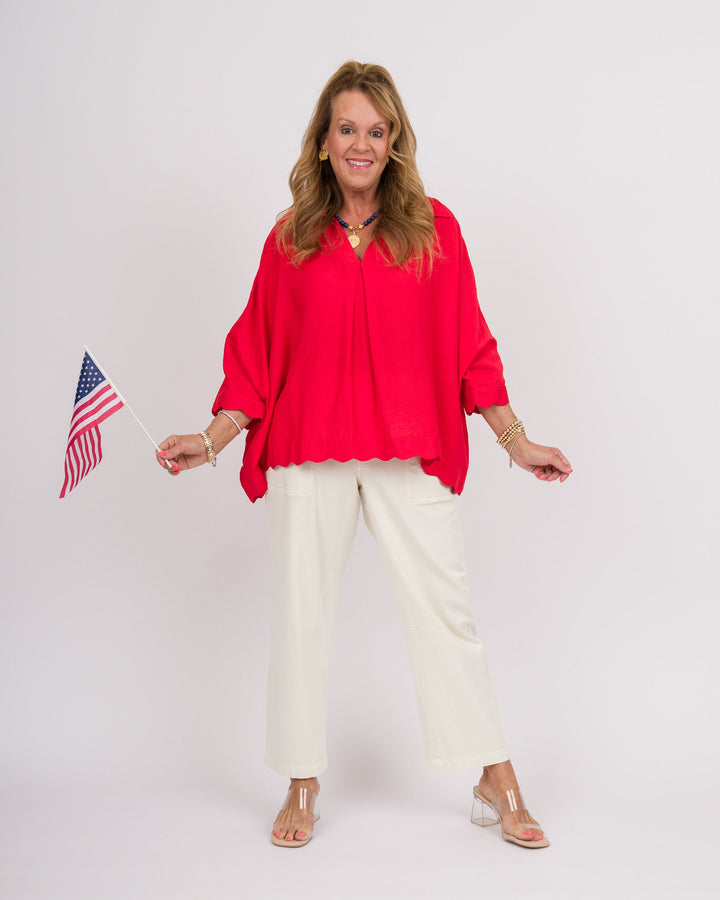 Della Scalloped Top - Tomato