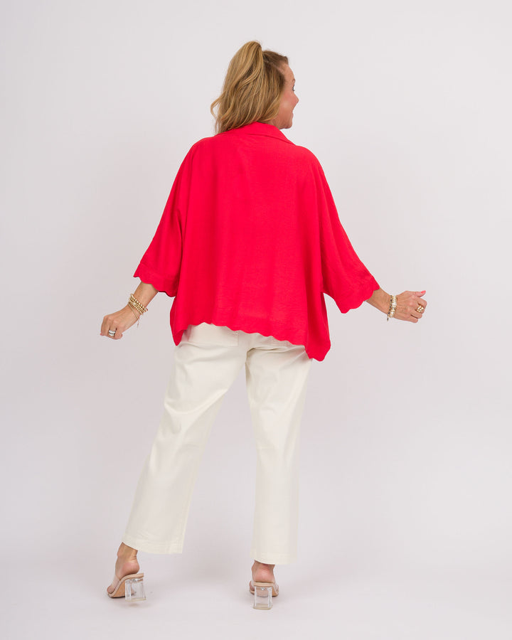 Della Scalloped Top - Tomato