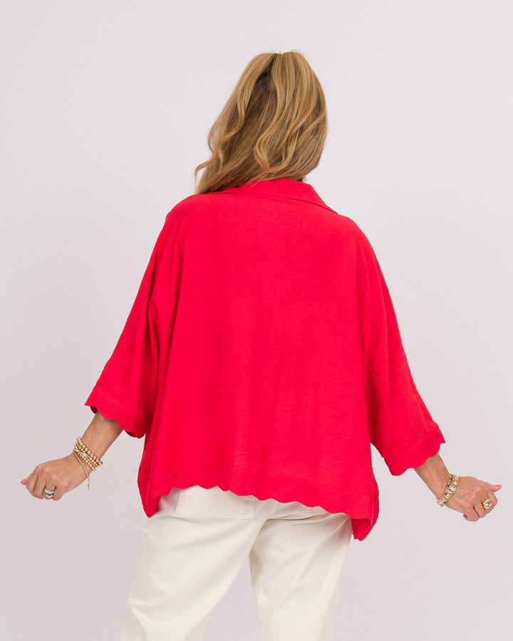Della Scalloped Top - Tomato