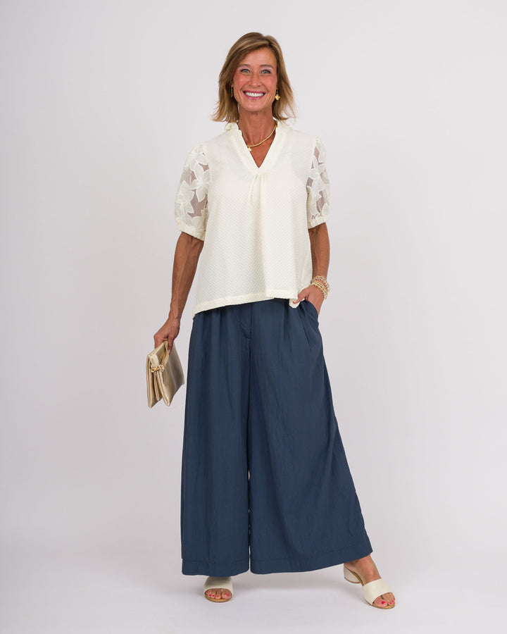 Cream Top with Lace Contrast Sleeve