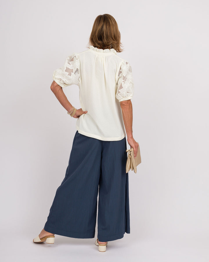 Cream Top with Lace Contrast Sleeve
