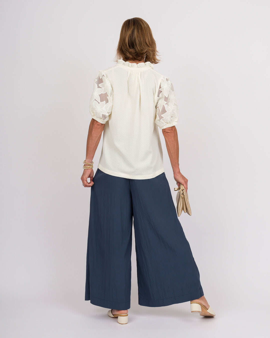 Cream Top with Lace Contrast Sleeve
