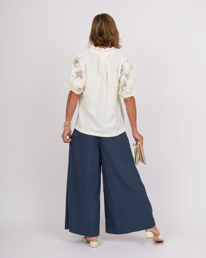 Cream Top with Lace Contrast Sleeve
