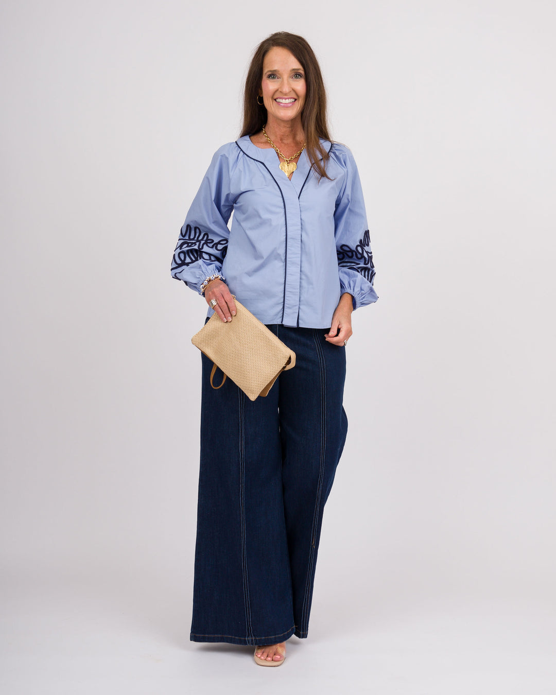 Blue Soutache Embroidered Top
