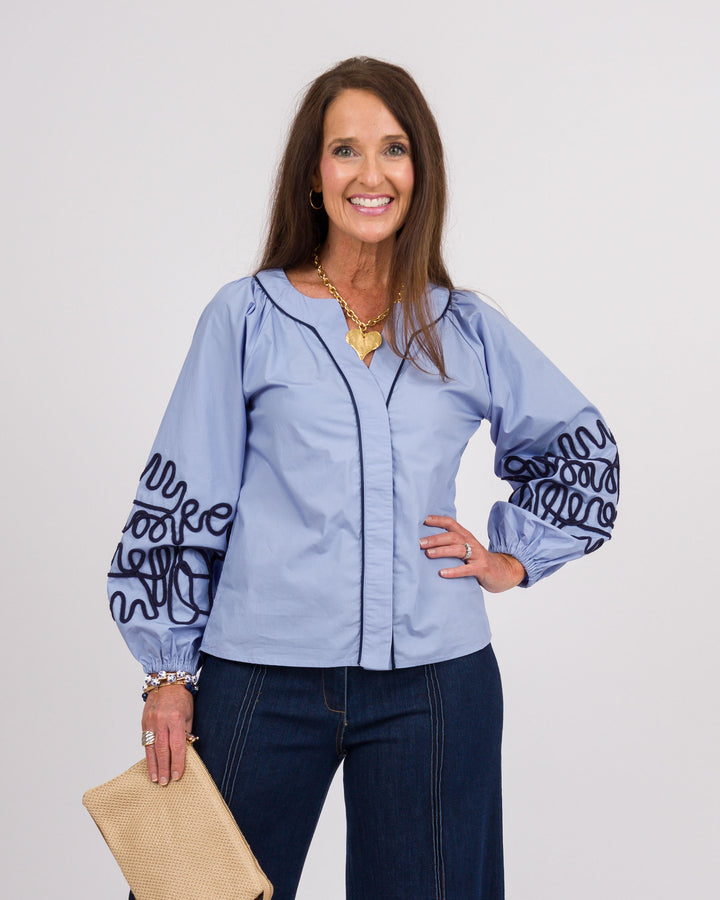 Blue Soutache Embroidered Top