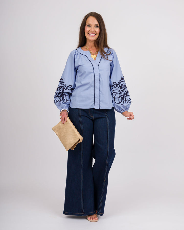 Blue Soutache Embroidered Top