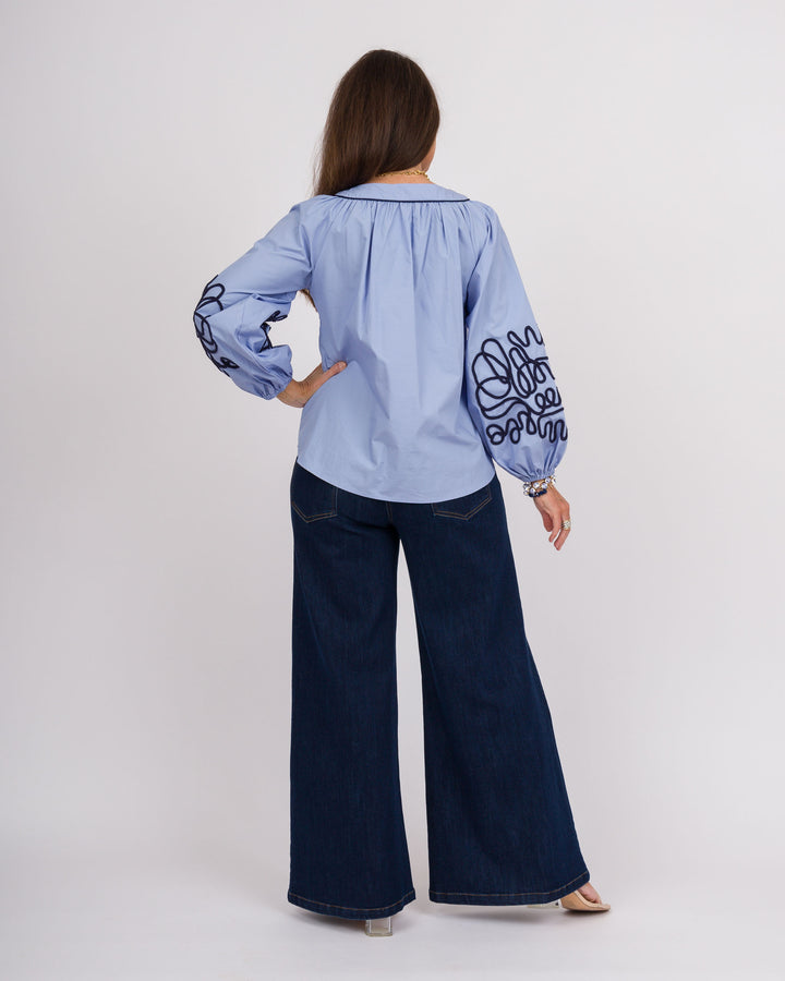 Blue Soutache Embroidered Top