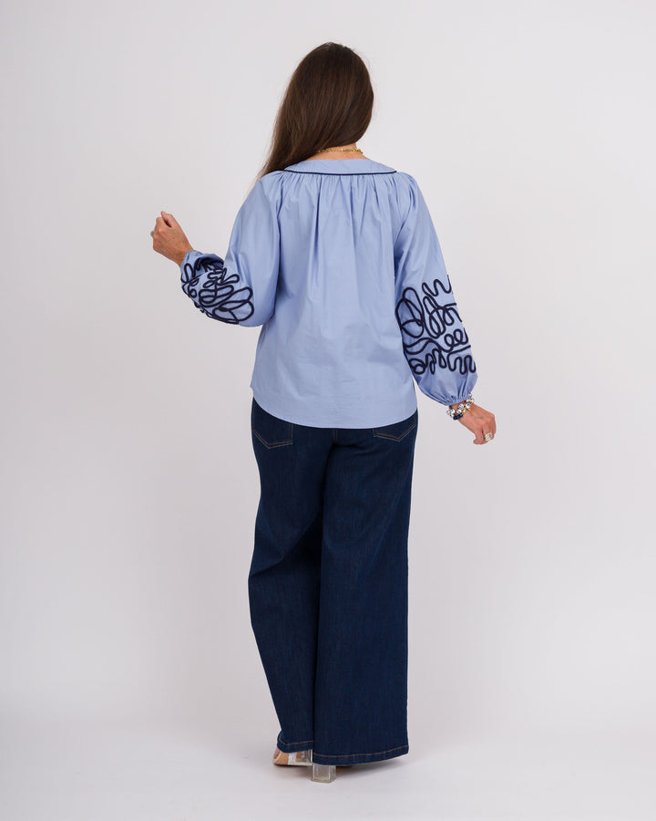 Blue Soutache Embroidered Top