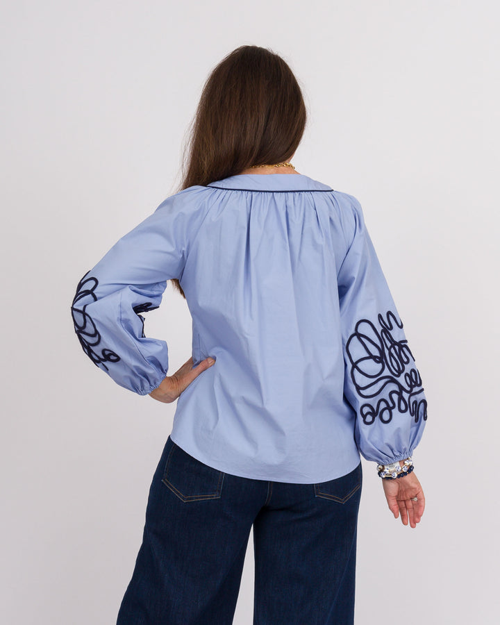 Blue Soutache Embroidered Top