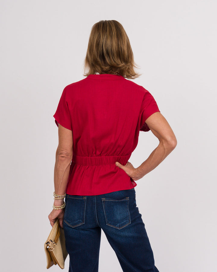 Red Linen Rope Tie Waist Top